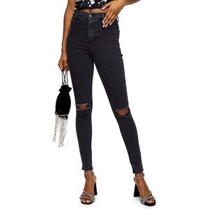 topshop black joni jeans distressed knees 32